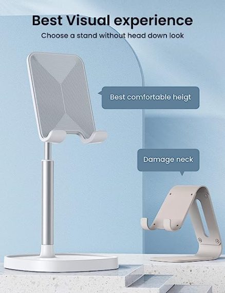 LISEN Desk Organizers and Accessories Workspace Organizers Cell Phone Stand White Height Angle Adjustable Stable iPad Holder Stand Sturdy Stand for 4- 6