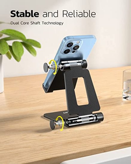 Nulaxy Dual Folding Cell Phone Stand, Fully Adjustable Foldable Desktop Phone Holder Cradle Dock Compatible with Phone 14 13 12 11 Pro Xs Xs Max Xr X 2