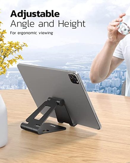 Nulaxy Dual Folding Cell Phone Stand, Fully Adjustable Foldable Desktop Phone Holder Cradle Dock Compatible with Phone 14 13 12 11 Pro Xs Xs Max Xr X 3