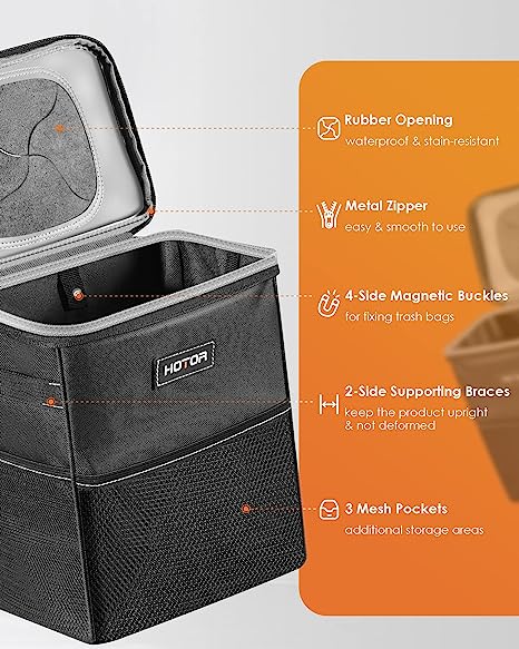 HOTOR Car Trash Can with Lid and Storage Pockets, 100% Leak-Proof Car Organizer, Waterproof Car Garbage Can, Multipurpose Trash Bin for Car 4 HOTOR Car Trash Can with Lid and Storage Pockets, 100% Leak-Proof Car Organizer, Waterproof Car Garbage Can, Multipurpose Trash Bin for Car - Image 4