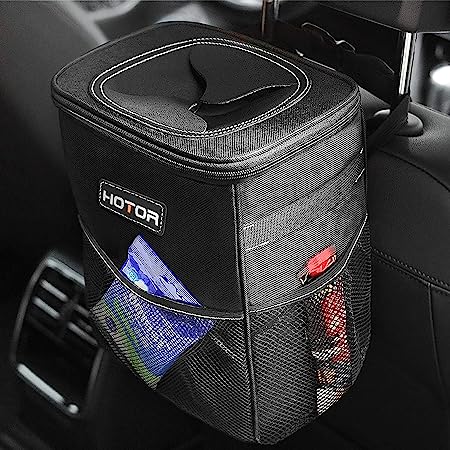 HOTOR Car Trash Can with Lid and Storage Pockets, 100% Leak-Proof Car Organizer, Waterproof Car Garbage Can, Multipurpose Trash Bin for Car 1