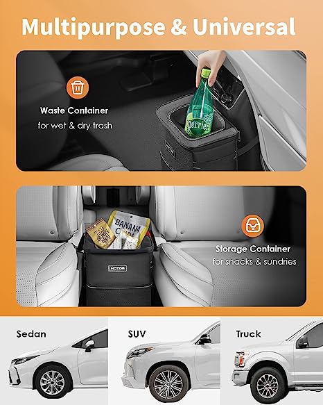 HOTOR Car Trash Can with Lid and Storage Pockets, 100% Leak-Proof Car Organizer, Waterproof Car Garbage Can, Multipurpose Trash Bin for Car 3 HOTOR Car Trash Can with Lid and Storage Pockets, 100% Leak-Proof Car Organizer, Waterproof Car Garbage Can, Multipurpose Trash Bin for Car - Image 3