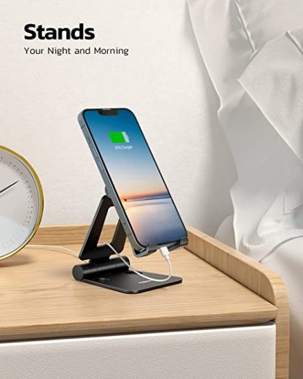 Nulaxy Dual Folding Cell Phone Stand, Fully Adjustable Foldable Desktop Phone Holder Cradle Dock Compatible with Phone 14 13 12 11 Pro Xs Xs Max Xr X 5