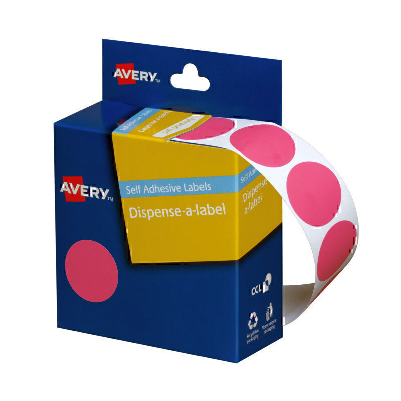 Avery Disp 24mm Pink Dot Pk500 2