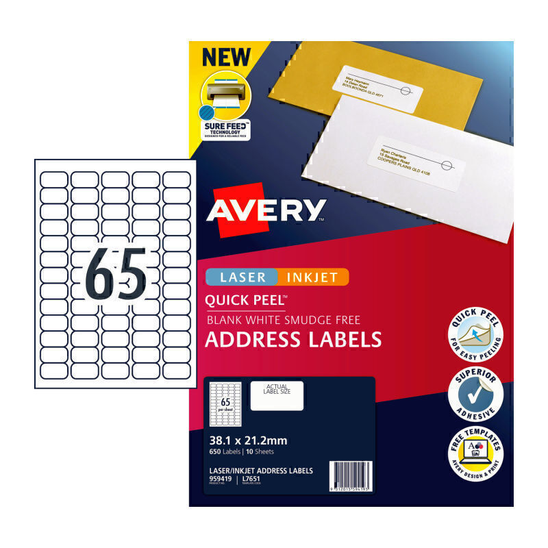 Avery Label QP L7651 65Up Pk10 1