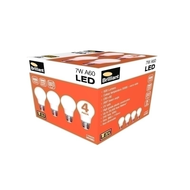 Brilliant A60 7W Bulb E27 4PK 1 Brilliant A60 7W Bulb E27 4PK