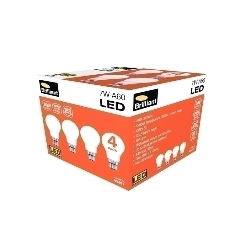 Brilliant A60 7W Bulb B22 4PK 1 Brilliant A60 7W Bulb B22 4PK