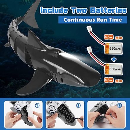 2.4G Remote Control Shark Toy 1:18 Scale High Simulation Shark Shark for Swimming Pool Bathroom Great Gift RC Boat Toys for 6+ Year Old Boys and Girls 2