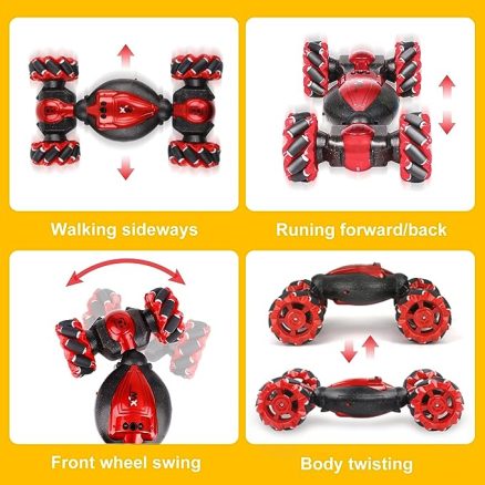 RC Stunt Car Gesture Sensing - Christmas Red, 2.4GHz 4WD Hand Controlled Double Sided Remote Control Car with Music & Lights, Kids Toy, Gift Ideas for 3