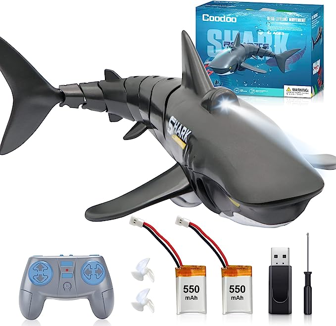 2.4G Remote Control Shark Toy 1:18 Scale High Simulation Shark Shark for Swimming Pool Bathroom Great Gift RC Boat Toys for 6+ Year Old Boys and Girls 1