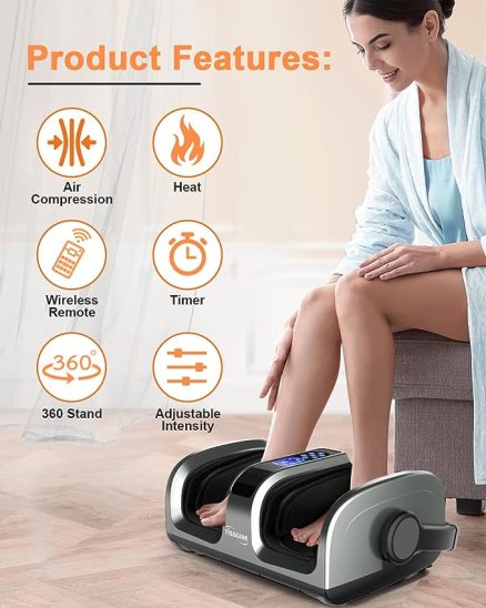 Shiatsu Foot Massager Machine with Heat & Remote for Plantar Fasciitis & Neuropathy, Deep Kneading Calf Leg Massager, Blood Circulation & Pain Relief 8