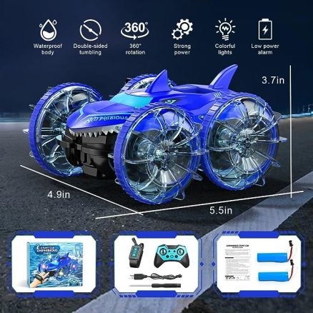 Amphibious RC Car with Lights for Kids 3-12 Year Old Gesture Hand Controlled Remote Control Boat 4WD 2.4 GHz Waterproof RC Stunt Car 360° Rotating Wat 5