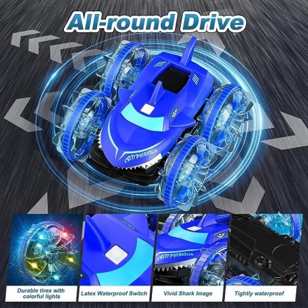 Amphibious RC Car with Lights for Kids 3-12 Year Old Gesture Hand Controlled Remote Control Boat 4WD 2.4 GHz Waterproof RC Stunt Car 360° Rotating Wat 3