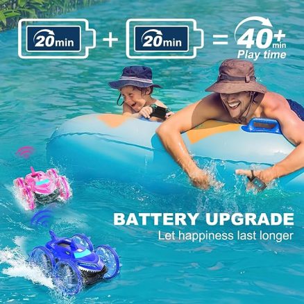 Amphibious RC Car with Lights for Kids 3-12 Year Old Gesture Hand Controlled Remote Control Boat 4WD 2.4 GHz Waterproof RC Stunt Car 360° Rotating Wat 4