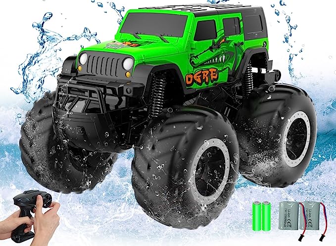 Amphibious Remote Control Car Toys for Boys 2.4GHz 1:16 All Terrain Off-Road RC Car Waterproof RC Monster Truck Kids Pool Toys Remote Control Boat Gif 2