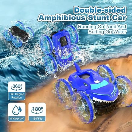Amphibious RC Car with Lights for Kids 3-12 Year Old Gesture Hand Controlled Remote Control Boat 4WD 2.4 GHz Waterproof RC Stunt Car 360° Rotating Wat 8
