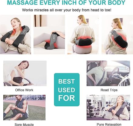 Neck and Shoulder Massager with Heat, Electric Shiatsu Back Massage Device, Portable Deep Tissue 3D Kneading Pillow for Muscle Pain Relief at Home, Of 5