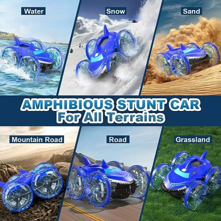 Amphibious RC Car with Lights for Kids 3-12 Year Old Gesture Hand Controlled Remote Control Boat 4WD 2.4 GHz Waterproof RC Stunt Car 360° Rotating Wat 6