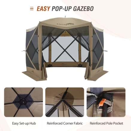 12x12 ft Portable Pop Up 6 Sided Hex Screenhouse Canopy 6