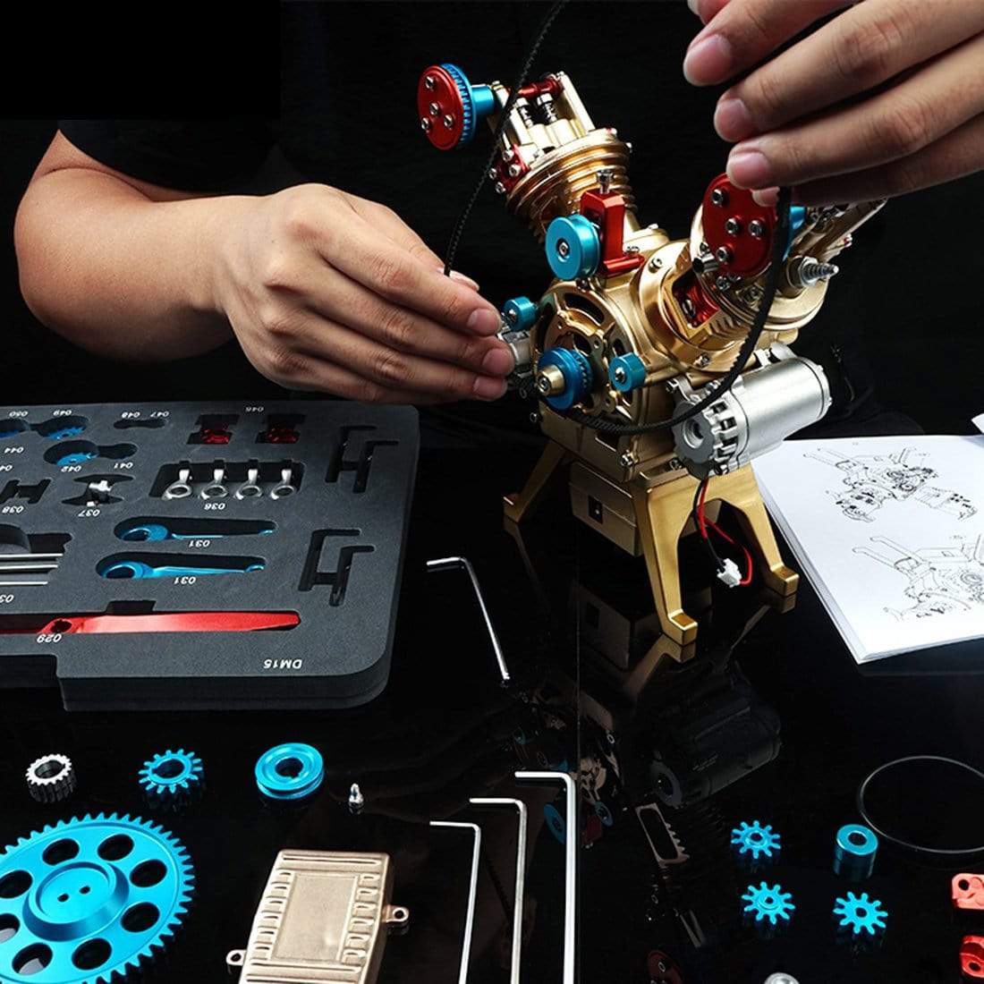 Car Engine Model All-metal Mini Manual Assembly V2 Double-cylinder Toy Collection Decoration 4 Car Engine Model All-metal Mini Manual Assembly V2 Double-cylinder Toy Collection Decoration - Image 4