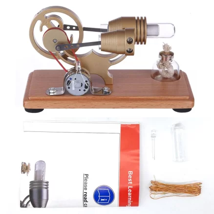 DIY γ-shape Assembly Retro Stirling Engine Kit Generator Sterling Model with LED Light Science Educational Toy 7