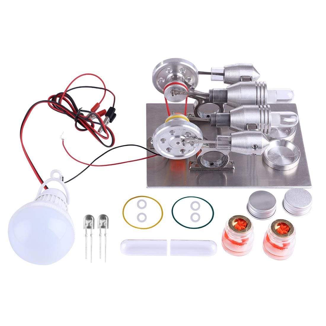 Double Cylinder Stirling Engine Motor Model Educational Toy Electricity Generator Physics Science Experiment Kits 1