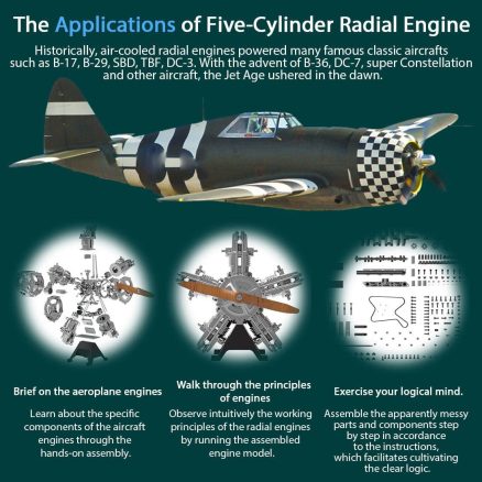 TECHING DIY 5 Cylinder Electric Mechanical Aircraft Radial Engine Model Kits That Runs 250+pcs 11