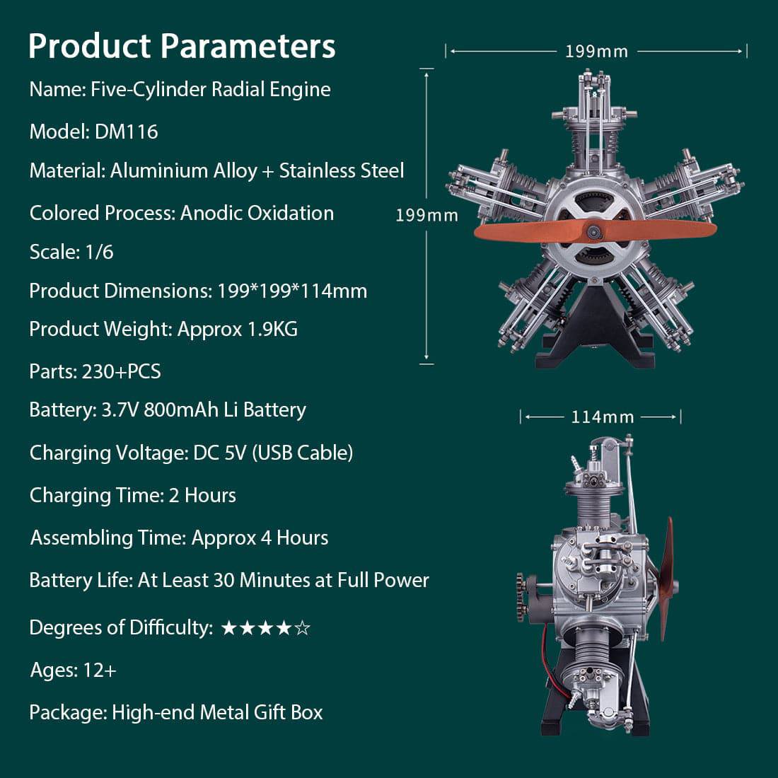 TECHING DIY 5 Cylinder Electric Mechanical Aircraft Radial Engine Model Kits That Runs 250+pcs 8 TECHING DIY 5 Cylinder Electric Mechanical Aircraft Radial Engine Model Kits That Runs 250+pcs - Image 8