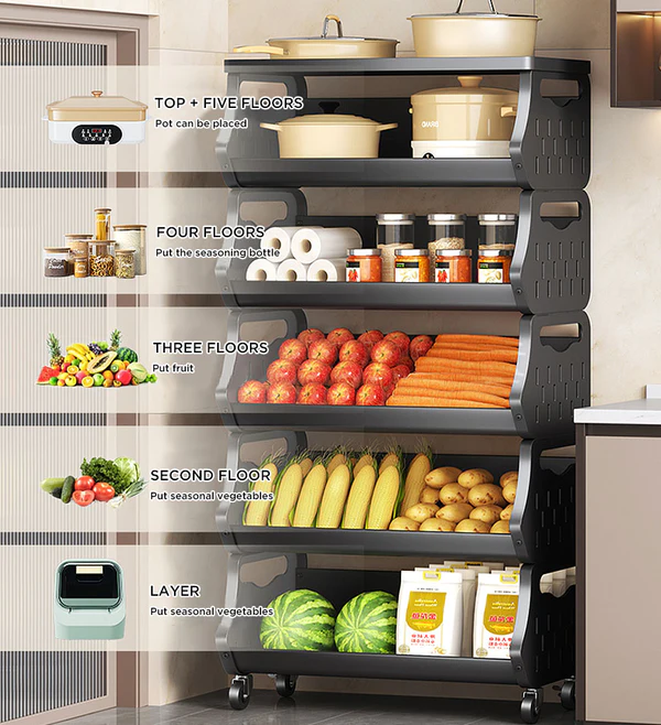 Joybos® 5 Tier Metal Stackable Storage Cart with Wheels 4 Joybos® 5 Tier Metal Stackable Storage Cart with Wheels - Image 4