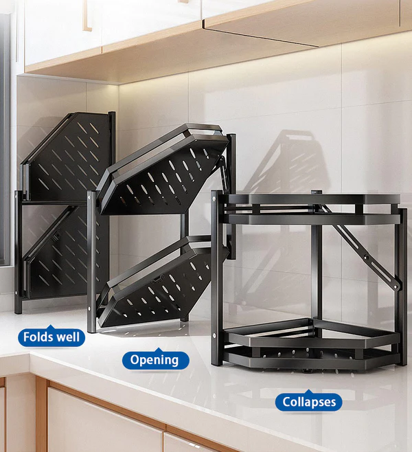 Joybos® Folding 2 Tier No Drilling Corner Kitchen Shelf T7 5 Joybos® Folding 2 Tier No Drilling Corner Kitchen Shelf T7 - Image 5