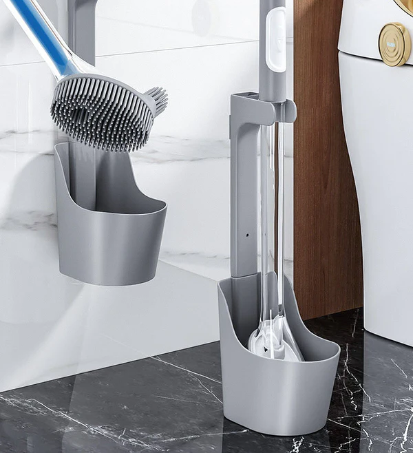 Joybos® Silicone Long Handled Toilet Brush With Holder Can Add Detergent T5 1
