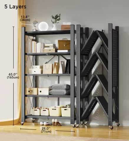 Joybos® Heavy Duty Foldable Metal Organizer Shelves with Wheels 2