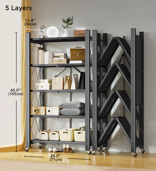 Joybos® Heavy Duty Foldable Metal Organizer Shelves with Wheels 2 Joybos® Heavy Duty Foldable Metal Organizer Shelves with Wheels - Image 2