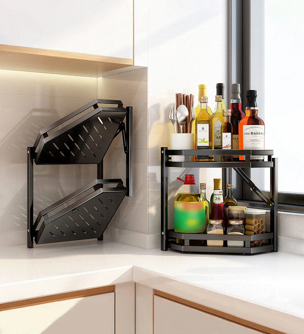 Joybos® Folding 2 Tier No Drilling Corner Kitchen Shelf T7 3 Joybos® Folding 2 Tier No Drilling Corner Kitchen Shelf T7 - Image 3