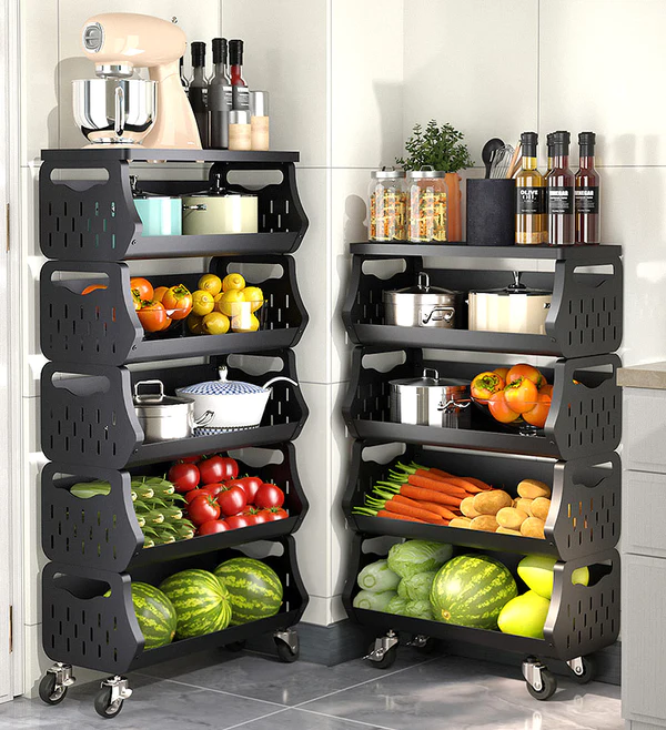 Joybos® 5 Tier Metal Stackable Storage Cart with Wheels 6 Joybos® 5 Tier Metal Stackable Storage Cart with Wheels - Image 6