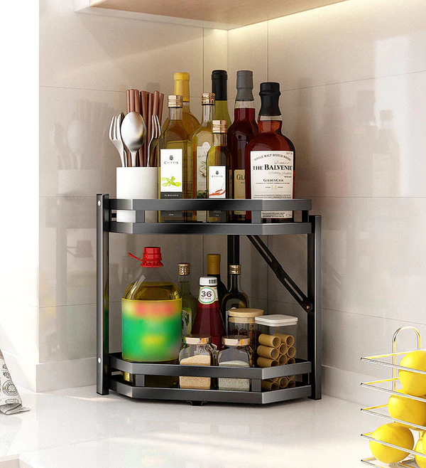 Joybos® Folding 2 Tier No Drilling Corner Kitchen Shelf T7 1 Joybos® Folding 2 Tier No Drilling Corner Kitchen Shelf T7