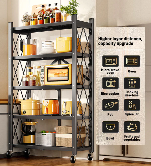 Joybos® Heavy Duty Foldable Metal Organizer Shelves with Wheels 8 Joybos® Heavy Duty Foldable Metal Organizer Shelves with Wheels - Image 8