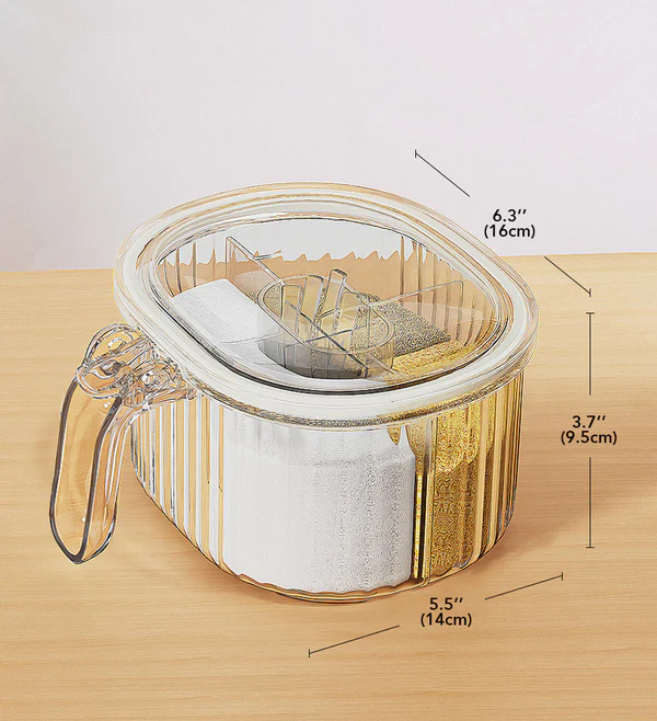 Joybos® 4 Compartments Clear Seasoning Box With Lid and Spoons F43 6 Joybos® 4 Compartments Clear Seasoning Box With Lid and Spoons F43 - Image 6