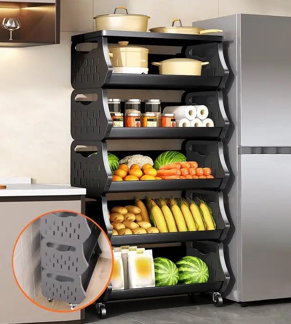 Joybos® 5 Tier Metal Stackable Storage Cart with Wheels 14 Joybos® 5 Tier Metal Stackable Storage Cart with Wheels - Image 14