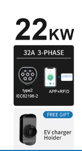 22kw Type2 Three-Phase Electric Vehicle Charging Station 32A EVSE Wall Mounted Charging Wallbox 5m Cable 2 22kw Type2 Three-Phase Electric Vehicle Charging Station 32A EVSE Wall Mounted Charging Wallbox 5m Cable - Image 2
