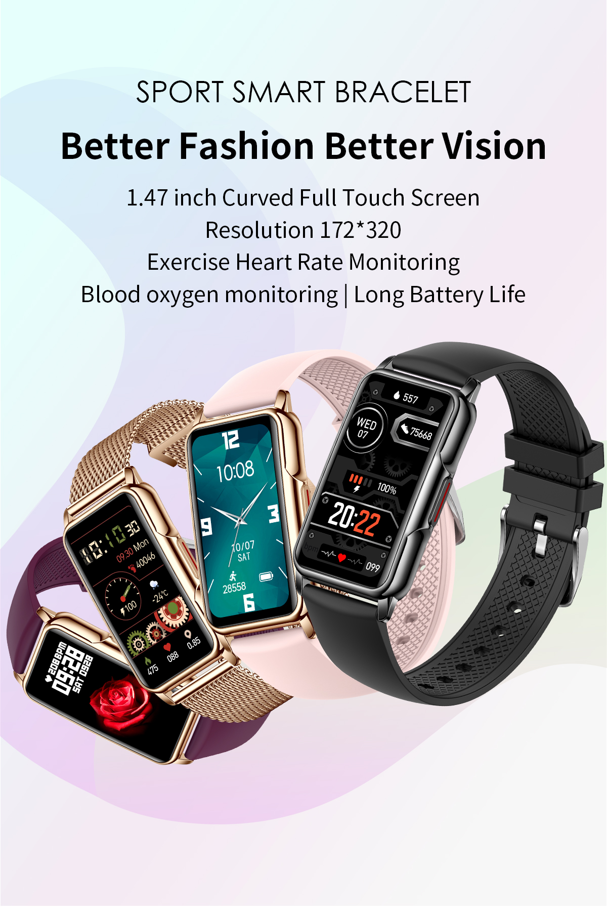 H80 Female Smart Watch | Sport Smart Bracelet | 1.47 Inch Curved Full Touch Screen | Exercise Heart Monitoring | Blood Oxygen Monitoring 2
