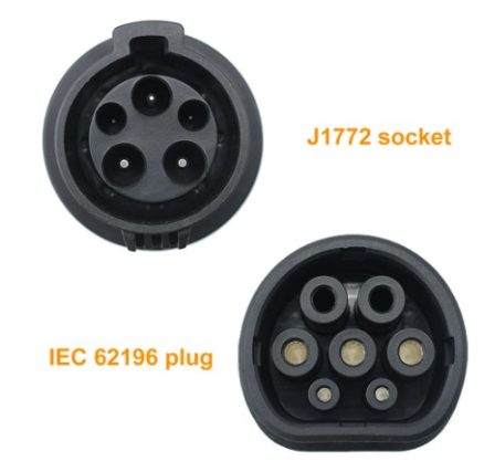 16A/32A EV Charger Adapter Socket Type1 J1772 to Type2 IEC 62196 EVSE Electric Vehicle Charging Converter Connector Plug 6