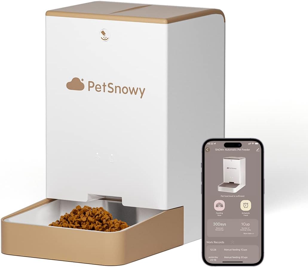 PetSnowy Snow+ Automatic Pet Feeder | Wi-Fi Enabled Automatic Cat Food Dispenser with APP Control | 4L Capacity Automatic Feeder | Power Source Plug-in & Battery 1