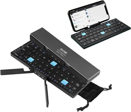 Mini Folding Bluetooth Wireless Keyboard | With Magnetic Stand Aluminum Mini Keys | Portable Lightweight Travel Keyboard | Rechargeable Pocket Portable Keyboard for All Tablet Phones 1