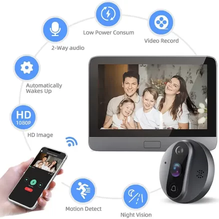 Alexa Google Video Live View 5000mAh Motion Detection Alerts Two Way Talk Wi-Fi 4.3 Inch Eye Peephole Camera Digital Viewer 5