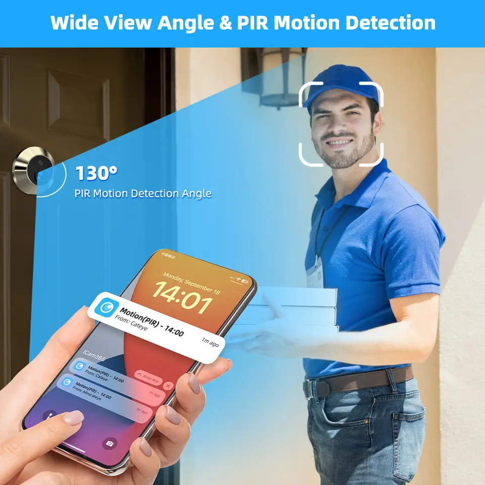 Icam App Remote View Motion Detect 1080P Hd Peephole Door Viewer Camera Two Way Speak Doorbell Smart Work With Google Alexa 6 Icam App Remote View Motion Detect 1080P Hd Peephole Door Viewer Camera Two Way Speak Doorbell Smart Work With Google Alexa - Image 6