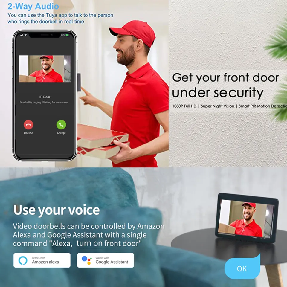 1080P Tuya WIFI Smart Video Doorbell Camera Wireless Video Intercom For Home Security Protection Tuya Door Bell 4 1080P Tuya WIFI Smart Video Doorbell Camera Wireless Video Intercom For Home Security Protection Tuya Door Bell - Image 4