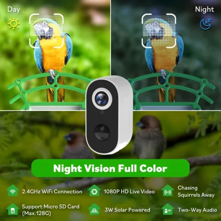 3W Solar Full Color Night Vision Motion Detection 2Mp Camera App Remote View Feeder Birds Solar Camera Outdoor Ip65 Waterproof 6
