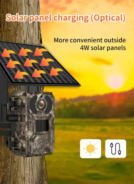 AU Ip66 Waterproof Hunting Camera 7800Mah Battery Two Way Speak Trail Gaming Camera For Outdoor Wildlife Cam With 4W Solar Panel 5