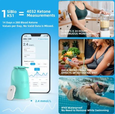 SiBio KS1 Continuous Ketone Monitoring System 24 Hour Real-Time App Tracking IPX8 Waterproof Sports Tracking Ketone Meter 2
